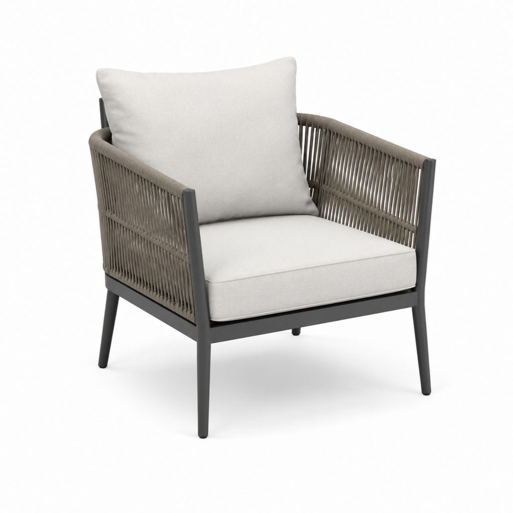 Poltrona da giardino con braccioli grigio antracite in alluminio e corda di polipropilene con cuscini beige 72 x 75 x 78 cm