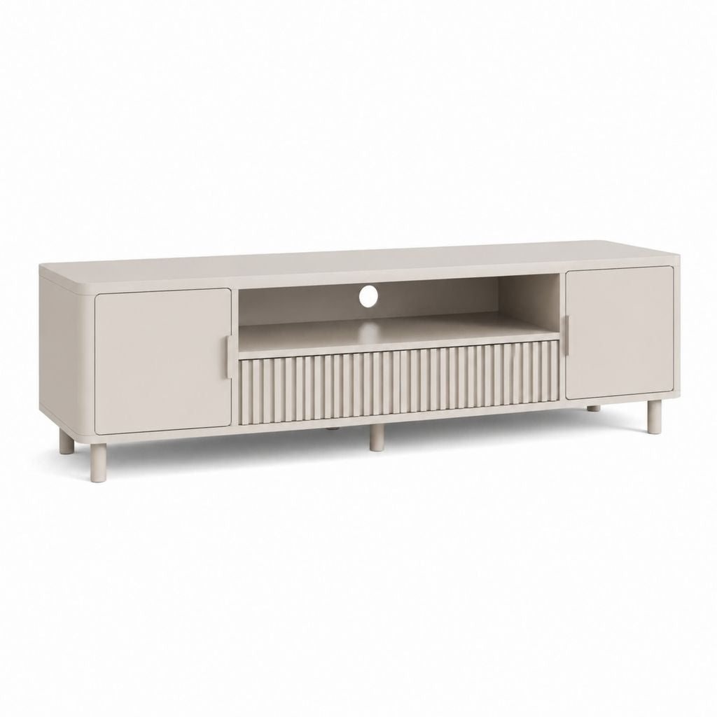 Mobile porta TV beige in MDF con ante e vano centrale 180 x 40 x 55 cm