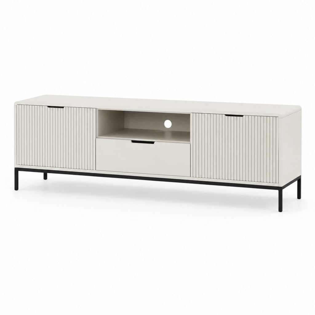 Mobile porta TV rettangolare bianco in MDF e acciaio 160 x 40 x 55 cm