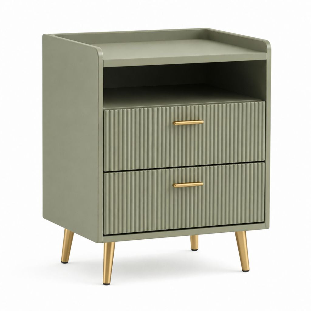 Comodino verde salvia in MDF con 2 cassetti e vano aperto 45 x 40 x 65 cm
