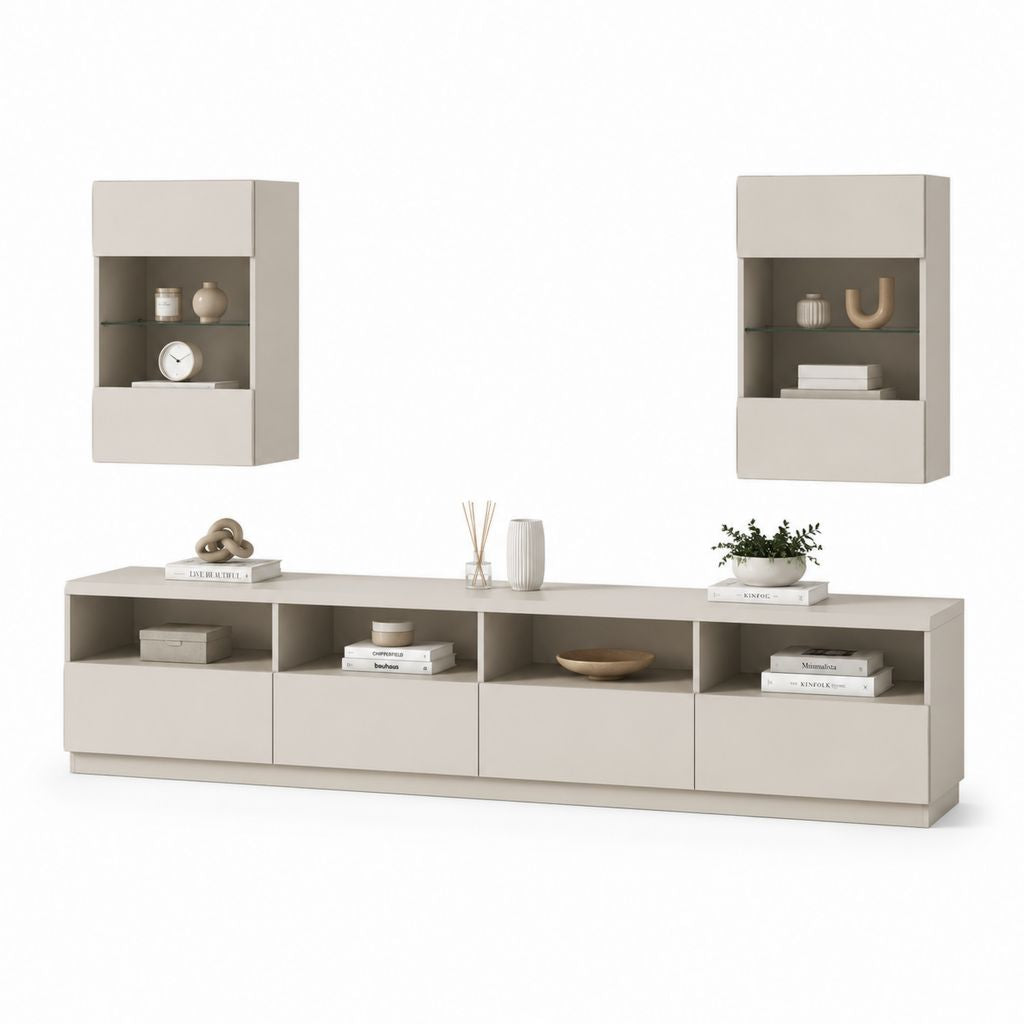 Set mobili TV sospesi beige in MDF con finitura melaminica 240 x 40 x 50 cm