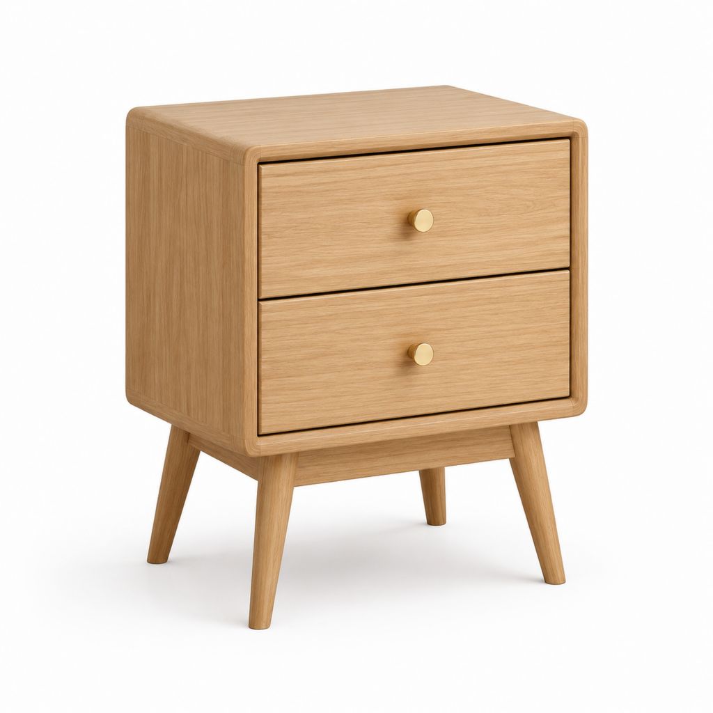 Comodino a 2 cassetti in rovere naturale 45 x 35 x 60 cm
