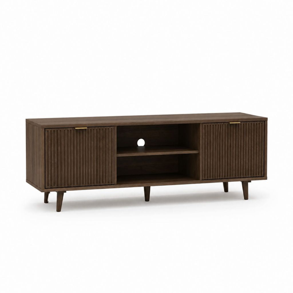 Mobile porta TV 180 x 40 x 60 cm noce in MDF rettangolare con 2 ante e ripiani aperti