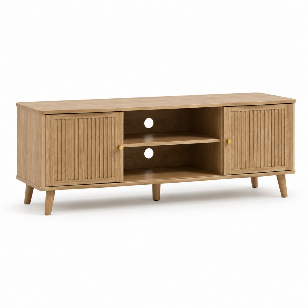 Mobile TV in rovere naturale con ante scanalate 140 x 40 x 55 cm