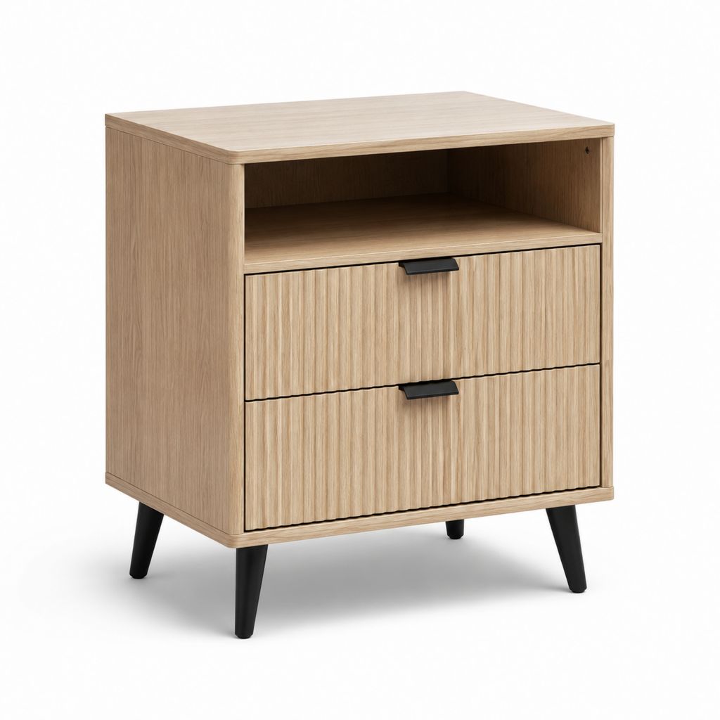 Comodino con 2 cassetti rovere chiaro in pannello di particelle rettangolare 60 x 40 x 70 cm