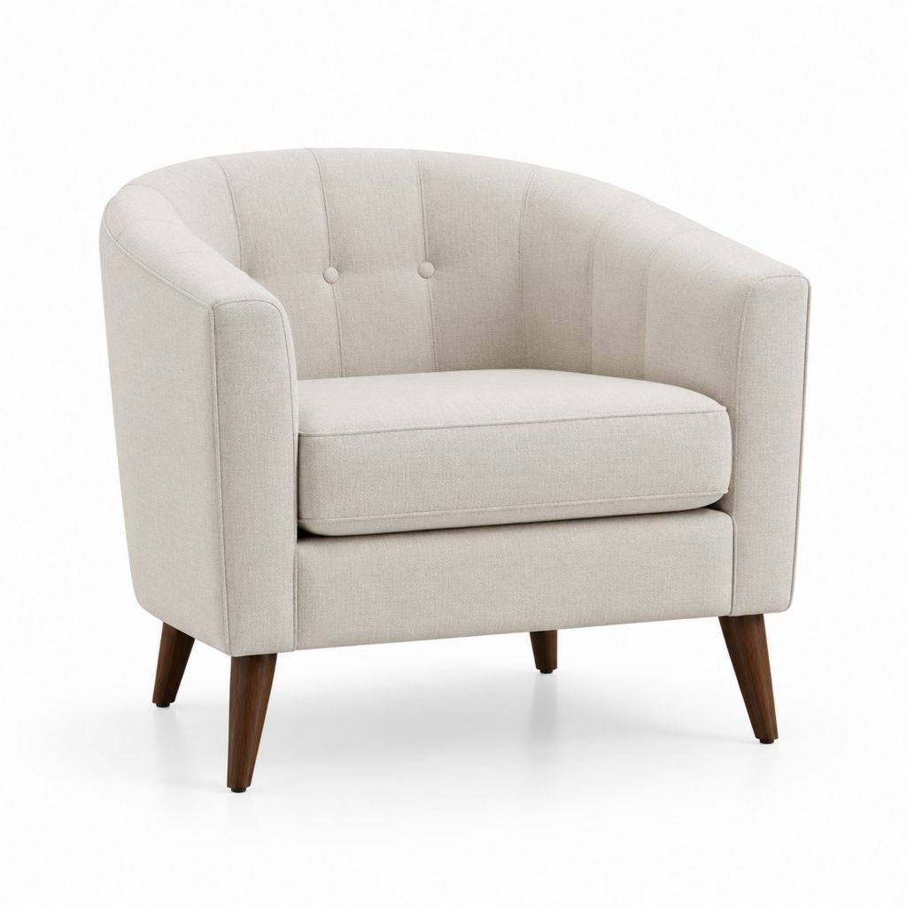 Poltrona da soggiorno beige in poliestere con gambe in legno massello forma arrotondata 78 x 76 x 78 cm