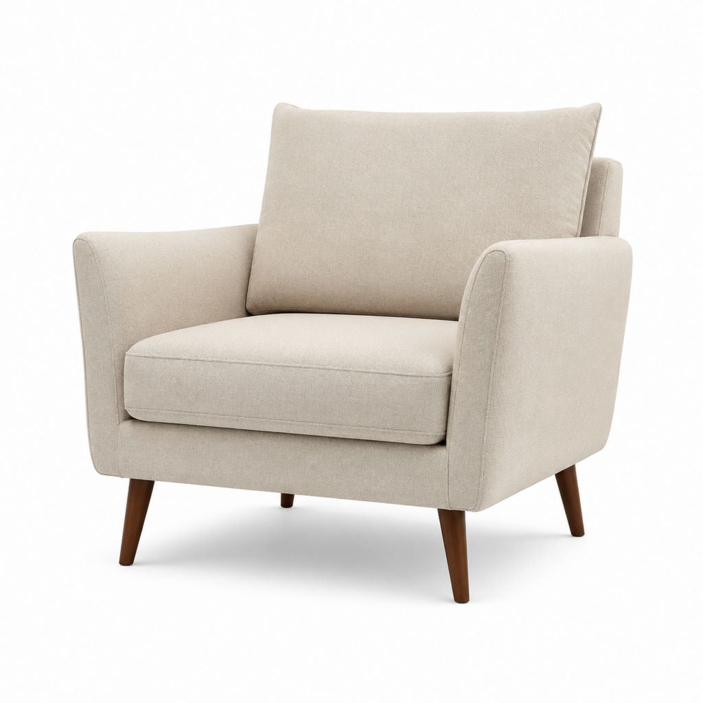 Poltrona da soggiorno beige in poliestere con gambe in legno massello 78 x 82 x 86 cm