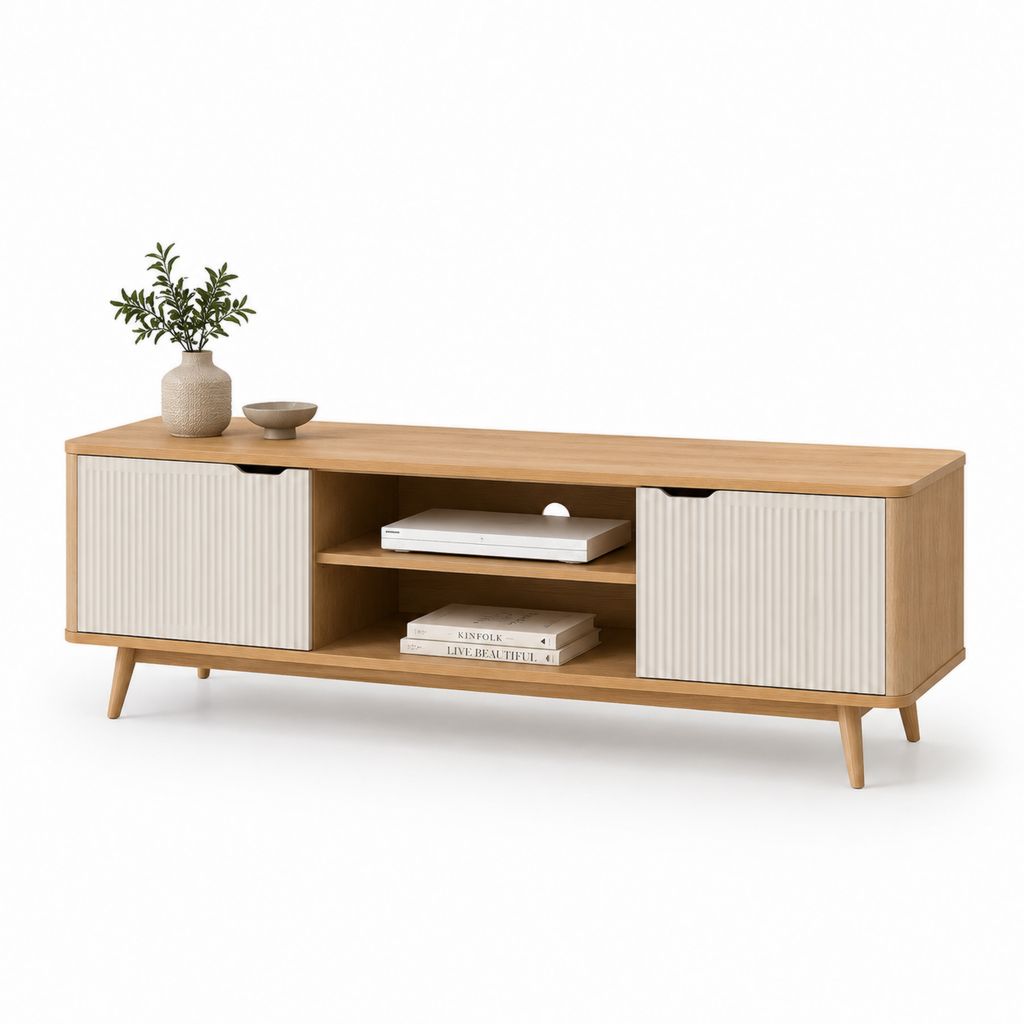 Mobile TV rettangolare rovere naturale e bianco in pannelli MDF 160 x 40 x 55 cm