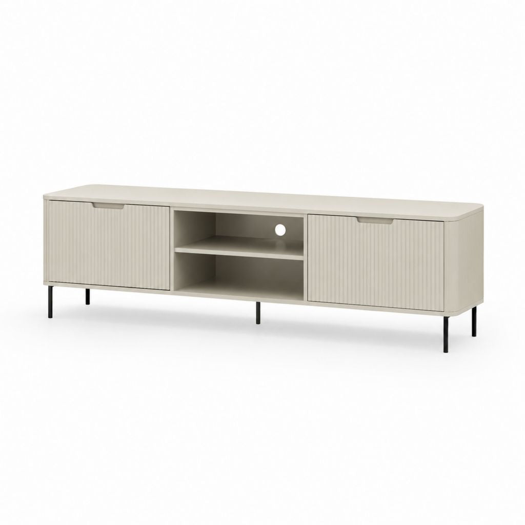 Mobile TV basso beige in pannello truciolare melaminico con ante scanalate 180 x 40 x 55 cm