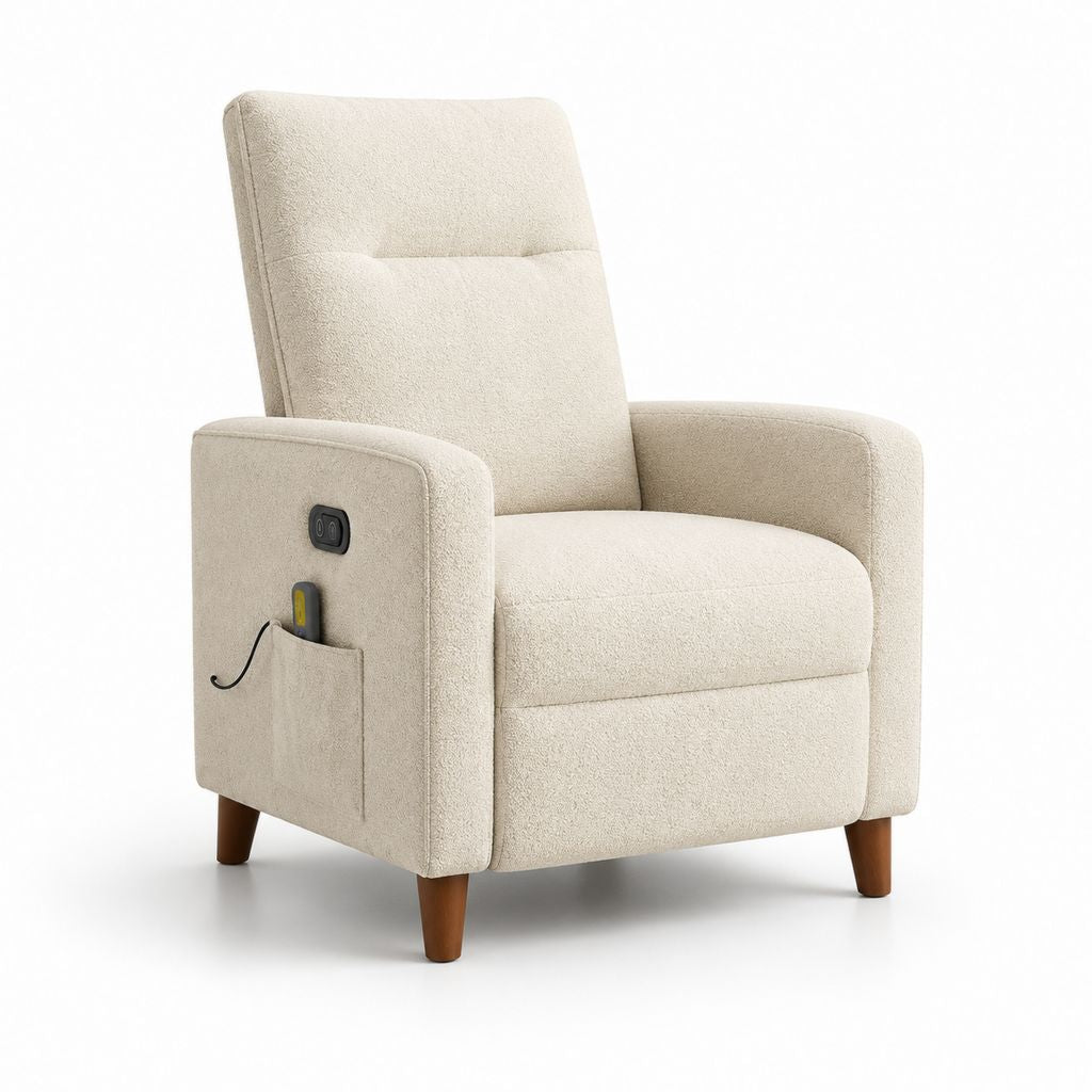 Poltrona reclinabile elettrica beige in poliestere con tasca laterale e USB 82 x 91 x 102 cm